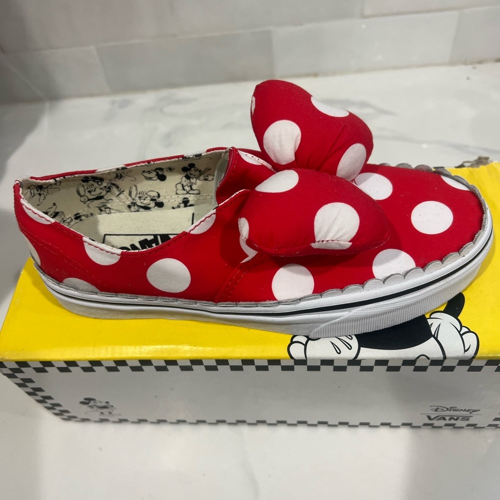Vans Red and White Polka Dot Slip-On Sneakers with Bow